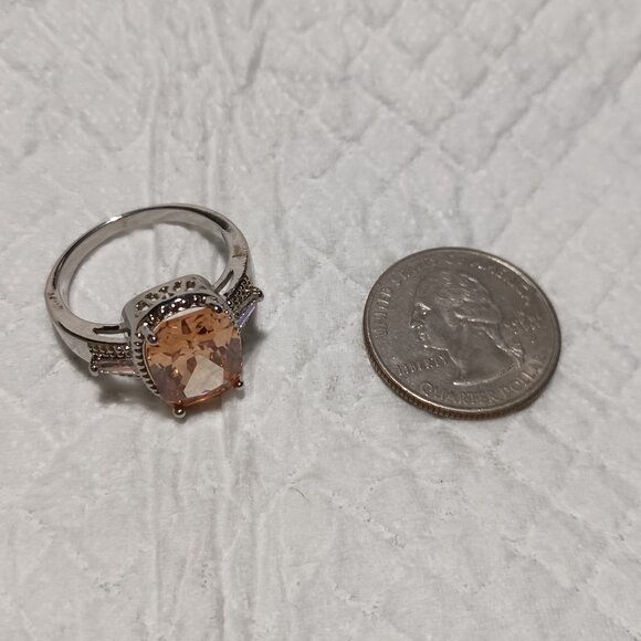 Silver Morganite and CZ Fashion Ring Size 10 - Flawed - Picture 5 of 13